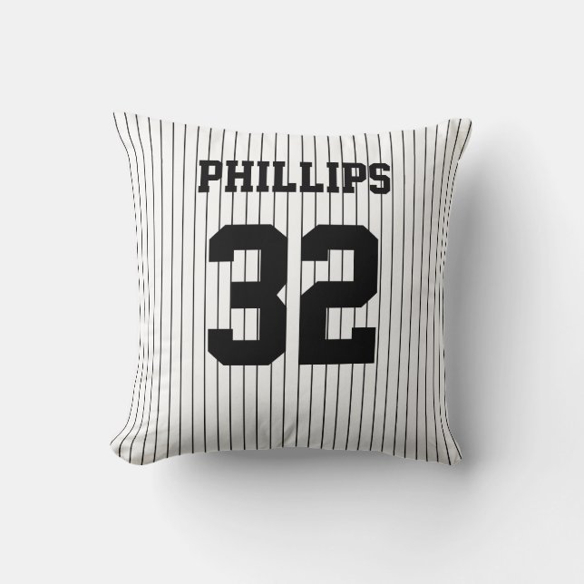 Baseball Black Pinstripes und White Jersey Kissen (Vorderseite)