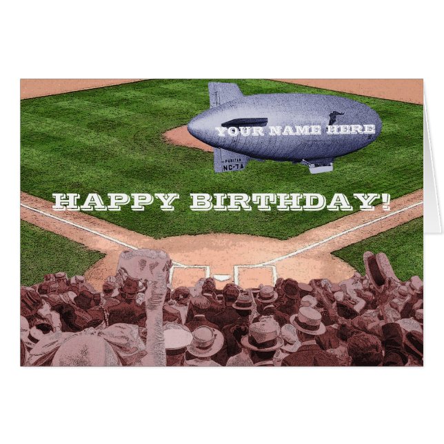 BASEBALL BLIMP VINTAGES COMIC BIRTHDAY KARTE VINTA (Vorderseite (Horizontal))