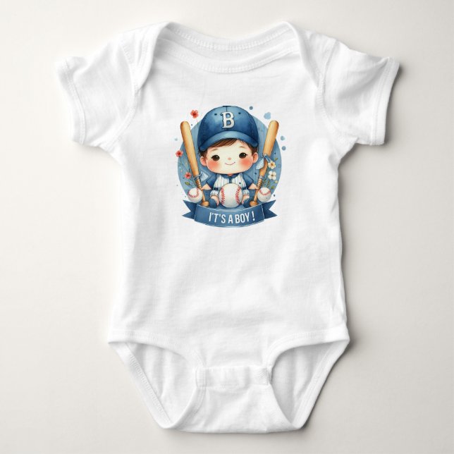Baseball Bliss Baby Boy Ankündigung Kinderdusche Baby Strampler (Vorderseite)