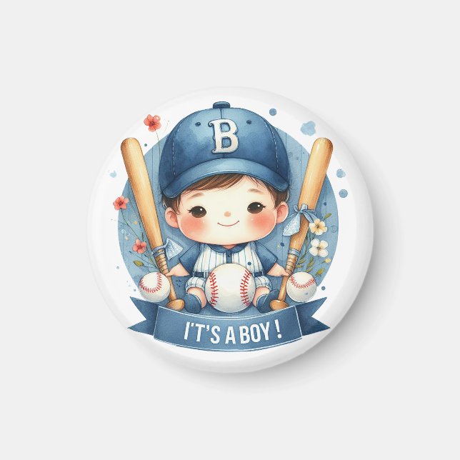 Baseball Bliss Baby Boy Ankündigung Kinderdusche Magnet (Vorne)