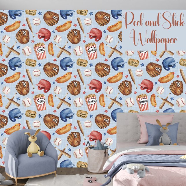 Baseball Blue and Red Sport Boys Peel and Stick Tapete (Von Creator hochgeladen)