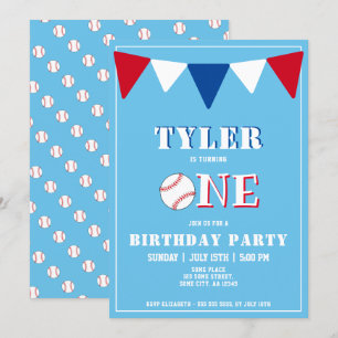 Baseball Blue Birthday Invitation Garçon 1er anniv