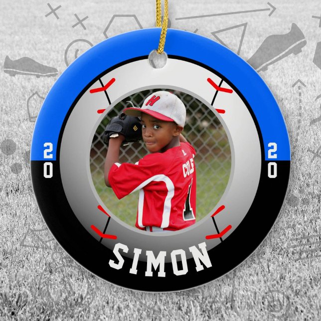 Baseball Blue Black Team Colors Keramik Ornament (Blue and Black Baseball Let's Go Team Ornament. Celebrate your high school or college athlete.)