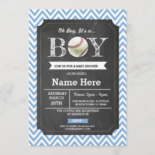 Baseball Blue Boy Baby Dusche Zickzack Einladung