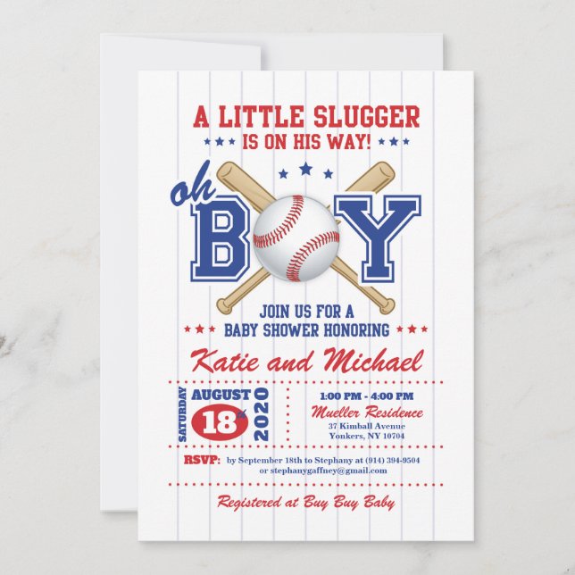 Baseball Boy Baby Shower Einladung (Vorderseite)
