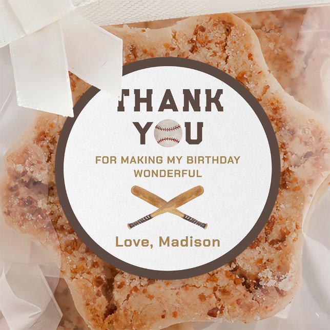 Baseball Boy Birthday Danke Runder Aufkleber (Von Creator hochgeladen)