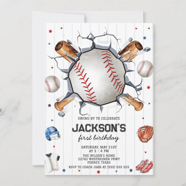 Baseball Boy Birthday Party Invitation (Devant)