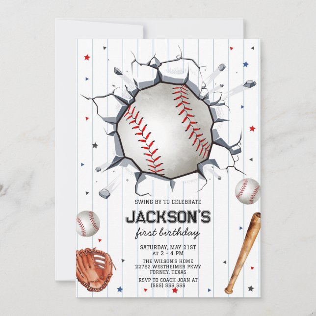 Baseball Boy Birthday Party Invitation (Devant)