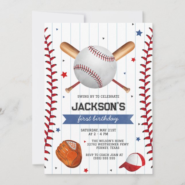 Baseball Boy Birthday Party Invitation Einladung (Vorderseite)