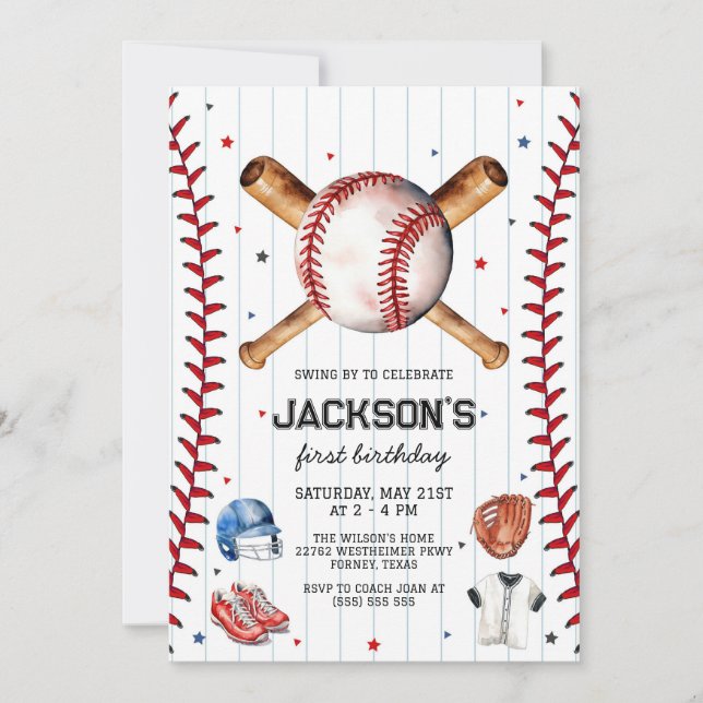 Baseball Boy Birthday Party Invitation Einladung (Vorderseite)