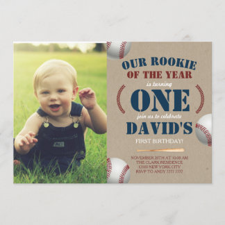 Baseball Boy First Birthday Rookie Foto Einladung