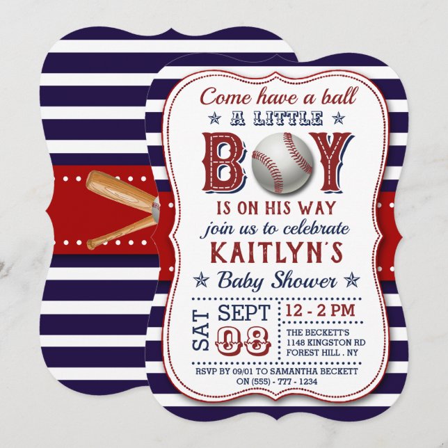 Baseball Boys Baby Shower Einladungen (Vorne/Hinten)