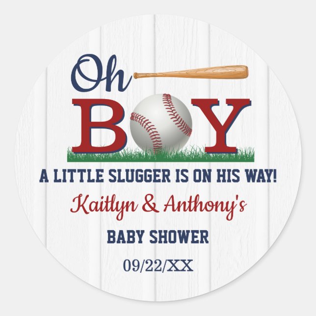 Baseball Boys Babydusche Runder Aufkleber (Vorderseite)