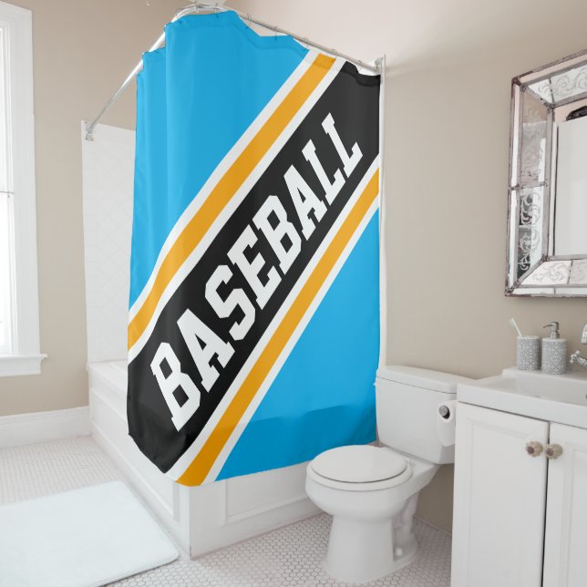 BASEBALL Bright Azure Yellow Black Racing Stripes Duschvorhang (Beispiel)