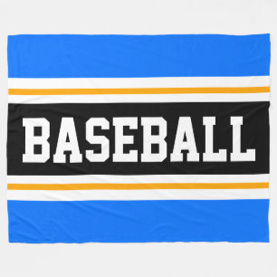 BASEBALL Bright Blue Yellow Black Athletic Stripes Fleecedecke
