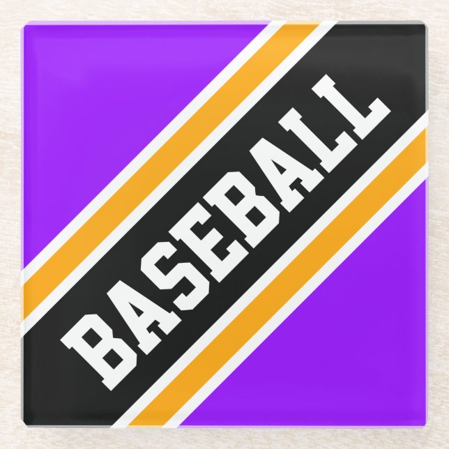 BASEBALL Bright Lila Black Diagonal Stripes Glasuntersetzer (Vorderseite)