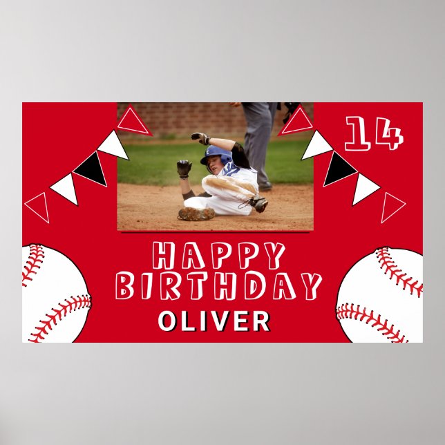 Baseball Bunting Flags Rotes Foto Geburtstag Poster (Vorne)