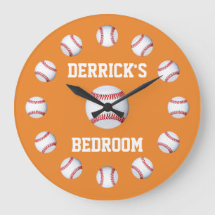 Baseball Cadmium Orange Exklusive Farbgestaltung Große Wanduhr