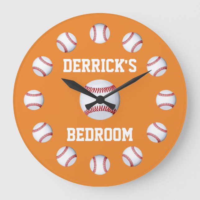 Baseball Cadmium Orange Exklusive Farbgestaltung Große Wanduhr (Vorderseite)