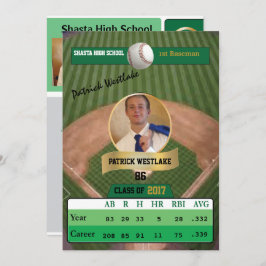Baseball Card W/ Stats Grad Einladung - grün