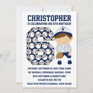 Baseball Catcher Blue White 6. Geburtstagsparty Einladung