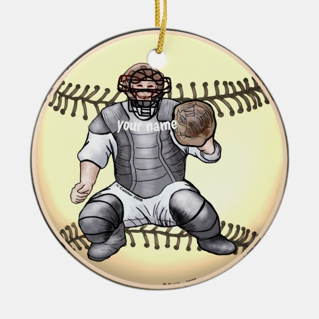 Baseball Catcher-individuelle Name Keramik Ornament (Vorne)