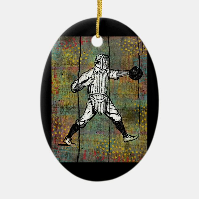 Baseball Catcher Ornament Colorful Wood (Vorne)
