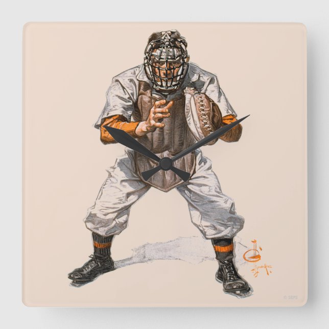 Baseball Catcher Quadratische Wanduhr (Vorderseite)