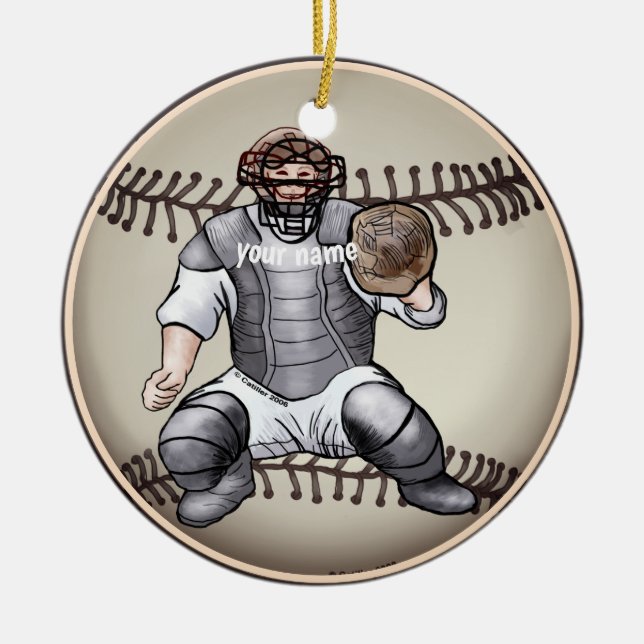 Baseball Catcher-Schmuckstück  Keramik Ornament (Vorne)