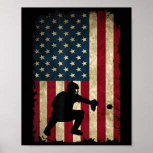 Baseball Catchers Gear Sports American Flag Klein Poster