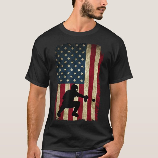 Baseball Catchers Gear Sports American Flag Klein T-Shirt (Vorderseite)