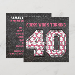 Baseball Chalkboard Pink 40. Geburtstag Party Einladung