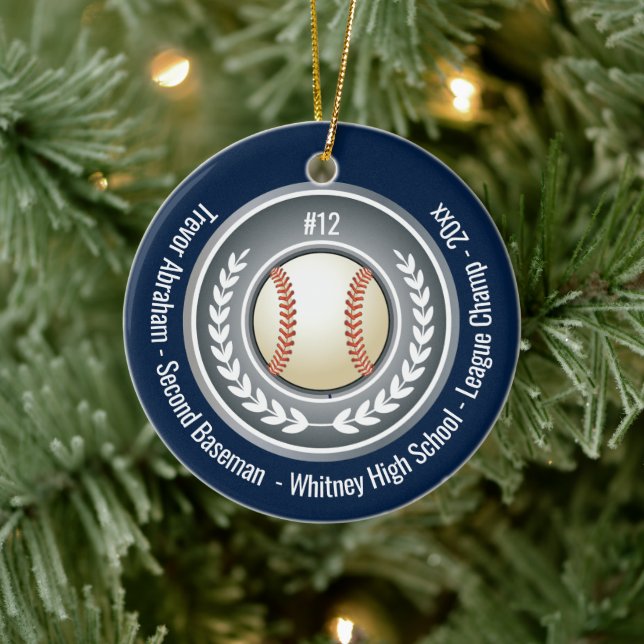 Baseball Champion Player School Silver Gray Blue Keramik Ornament (Baum)