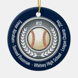 Baseball Champion Player School Silver Gray Blue Keramik Ornament