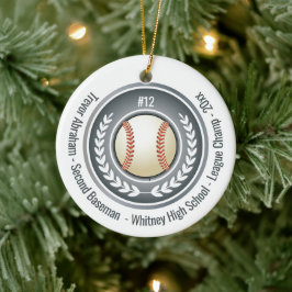 Baseball Champion Player School Silver Gray Keramik Ornament