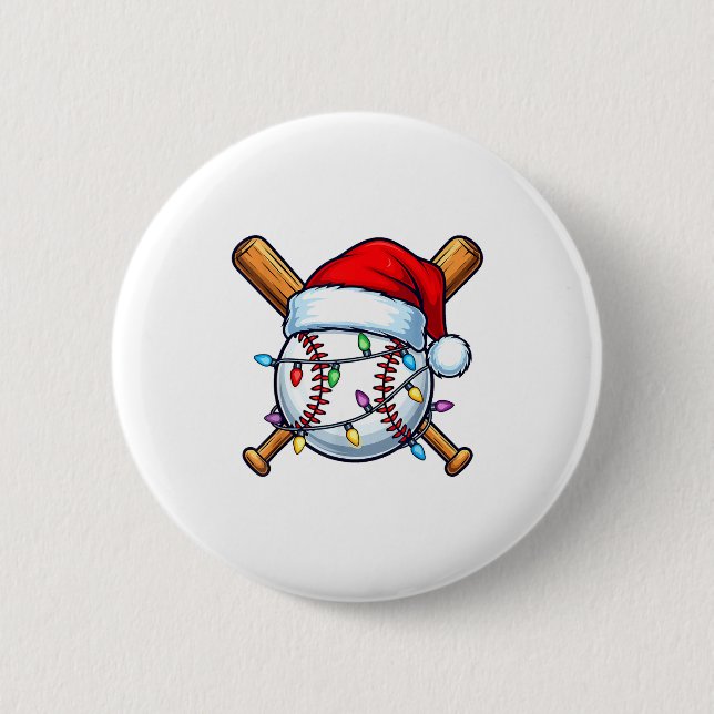 Baseball Christmas Lights Santa Christmas Baseball Button (Vorderseite)