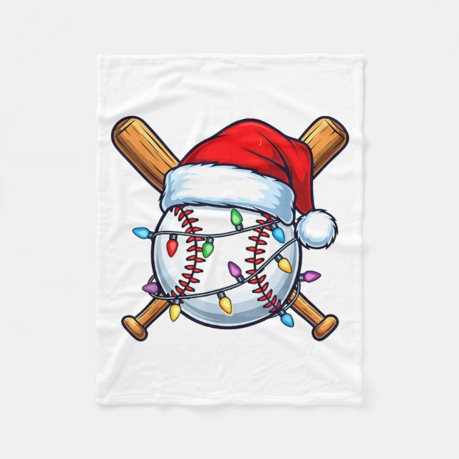 Baseball Christmas Lights Santa Christmas Baseball Fleecedecke (Vorderseite)