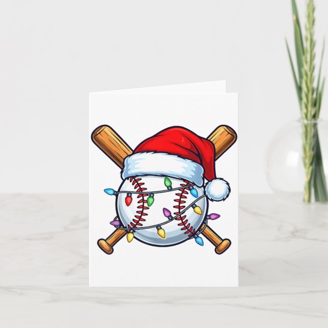 Baseball Christmas Lights Santa Christmas Baseball Karte (Vorderseite)