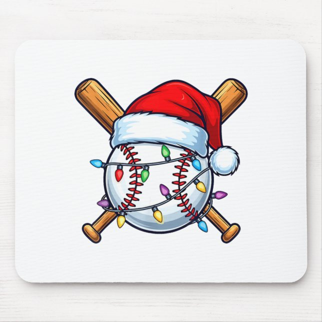 Baseball Christmas Lights Santa Christmas Baseball Mousepad (Vorne)