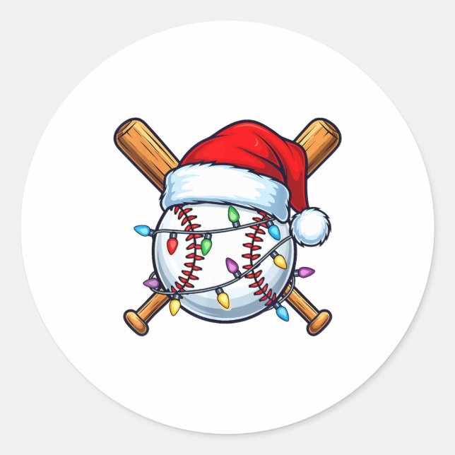 Baseball Christmas Lights Santa Christmas Baseball Runder Aufkleber (Vorderseite)