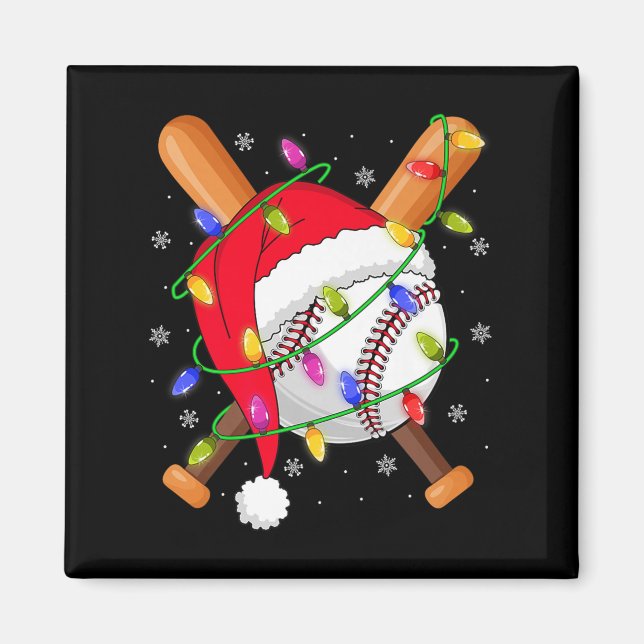 Baseball Christmas Lights Santa Hat Baseball Playe Magnet (Vorne)