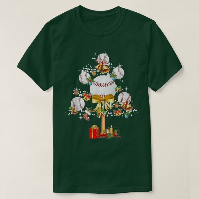 Baseball Christmas Lights Tree Balls Xmas Snow  T-Shirt (Design vorne)