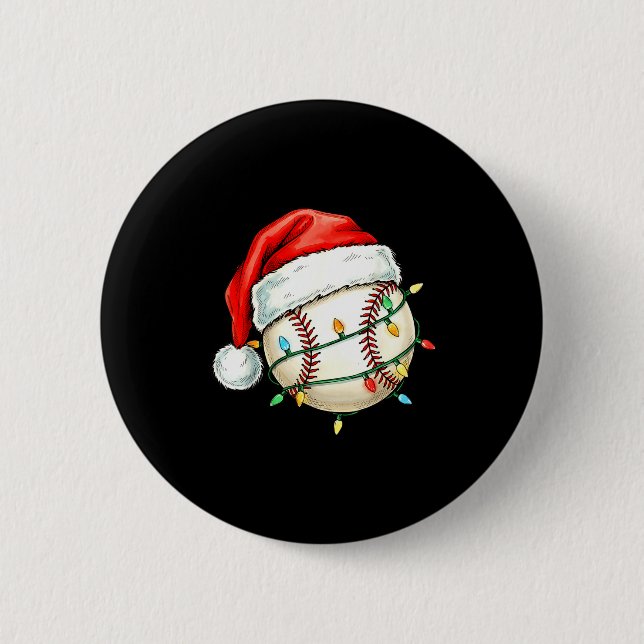 Baseball Christmas Shirt Funny Santa Hat Srt Men K Button (Vorderseite)