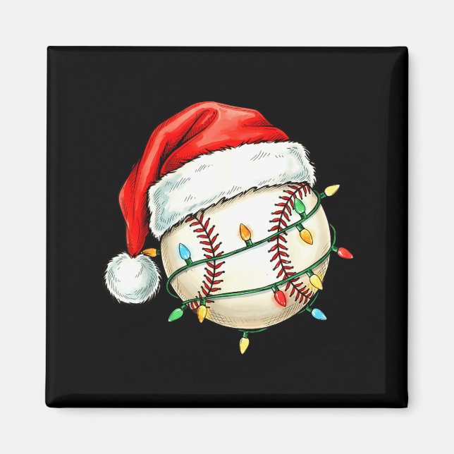 Baseball Christmas Shirt Funny Santa Hat Srt Men K Magnet (Vorne)