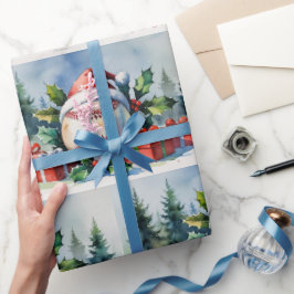 Baseball Christmas themed with Santa Hat  Geschenkpapier