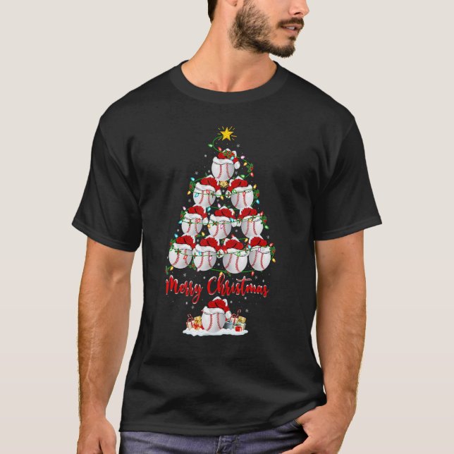 Baseball Christmas Tree Lights  Baseball Xmas T-Shirt (Vorderseite)