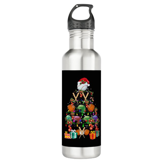 Baseball Christmas Tree Santa Hat Sport Lover Gift Edelstahlflasche (Vorderseite)