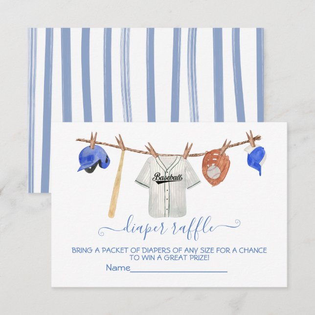 Baseball Clothesline Baby Showe Diaper Raffekarte Einladung (Vorne/Hinten)