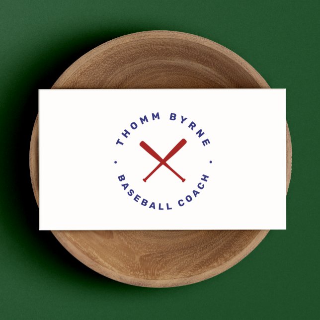 Baseball Coach Crossed Bats Blue Red Business Card Visitenkarte (Von Creator hochgeladen)
