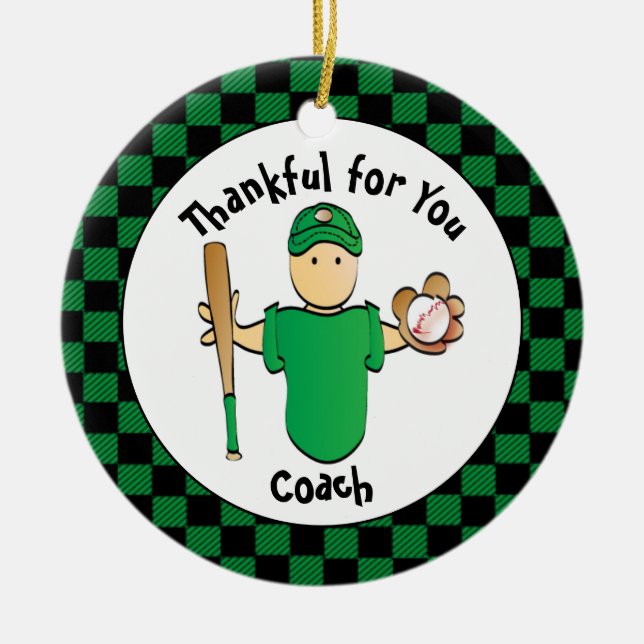 Baseball Coach Personalisierte Männer Cartoon Dank Keramik Ornament (Vorne)